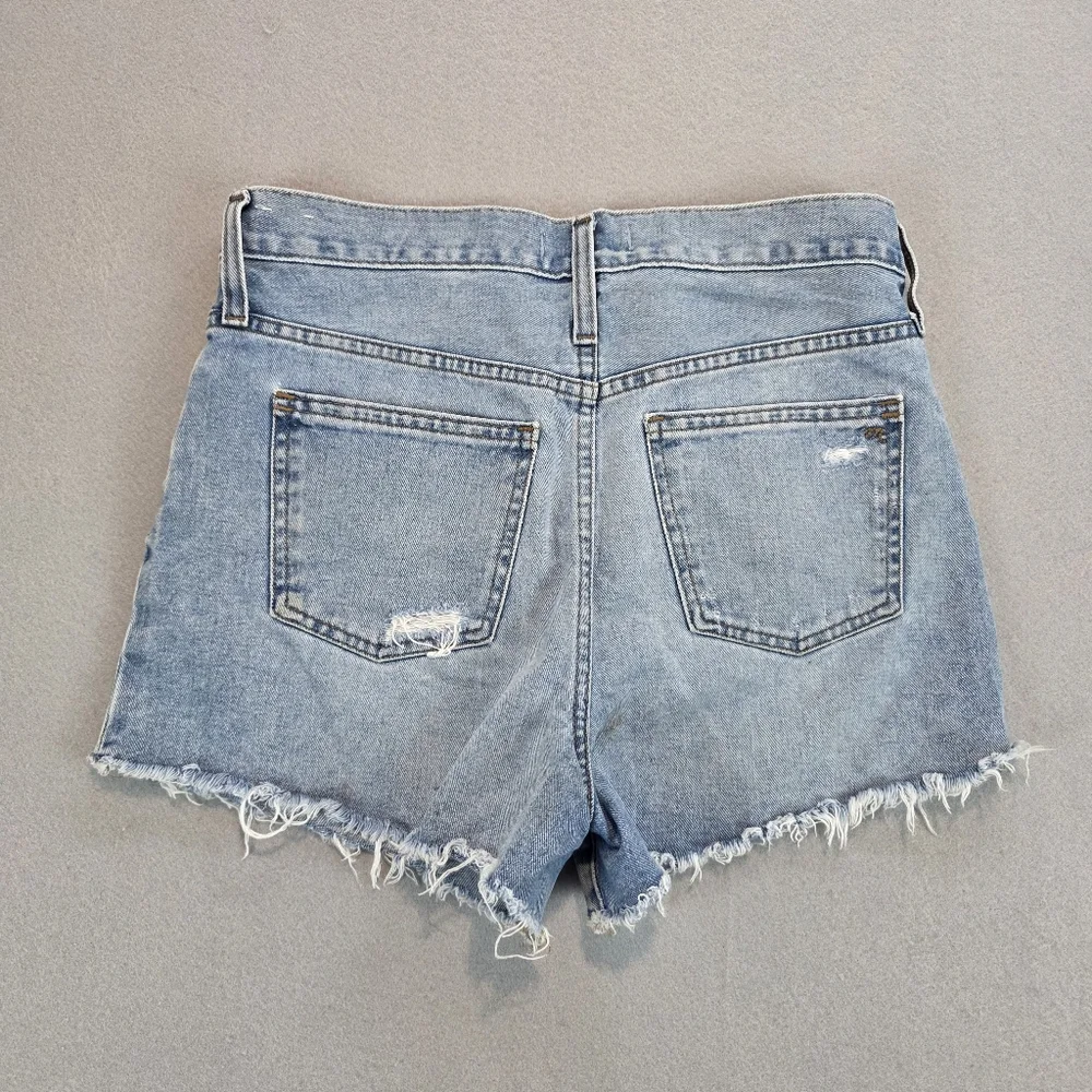 Madewell Perfect Jean Short Distressed Denim Jean Shorts Mid Wash‎ Fray Hem 27